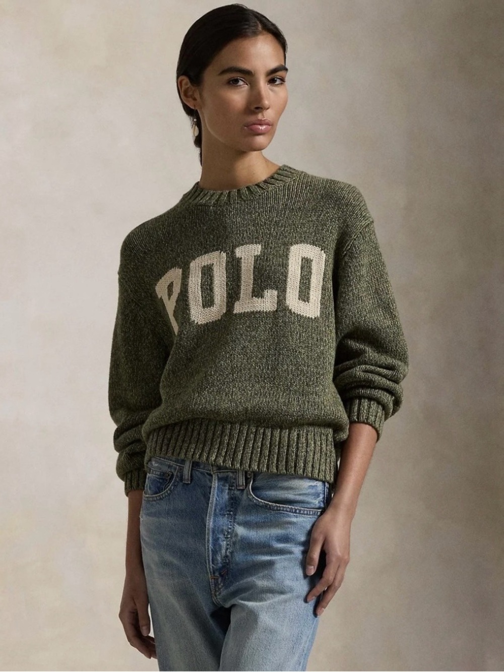 Polo Ralph Lauren Block Logo Intarsia Knit Sweater Sage Green Marl XL